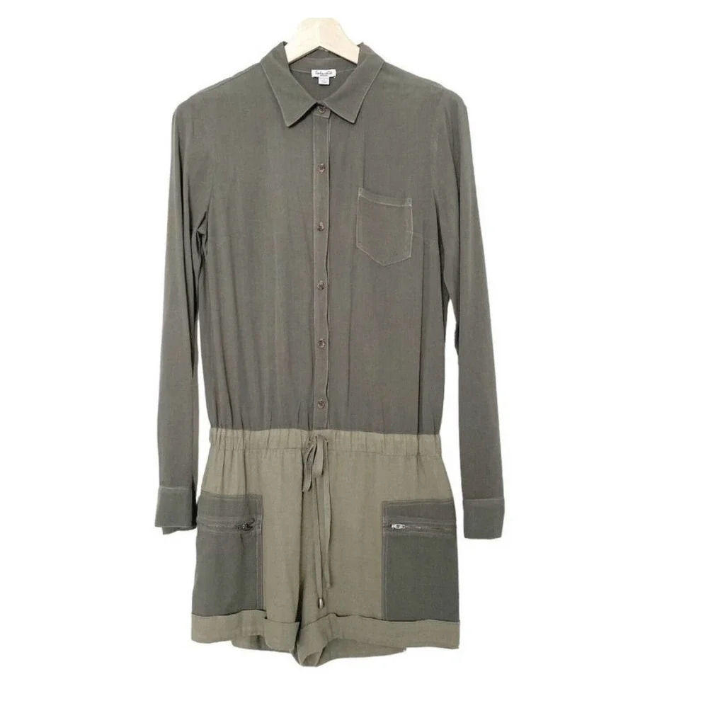 Splendid Women's Size Small Green One Piece Long Sleeve Romper Outfit
